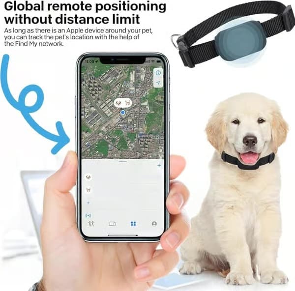 GPS-tracker til kæledyr - GPS-tracker til katte og hunde, kompatibel med iOS/Android, intet abonnement og intet månedligt gebyr, blå pink