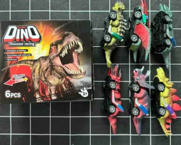 6 st förpackade dinosaurie pull back-bil Tyrannosaurus Rex-modell barns tröghetsleksak tålig mot fall
