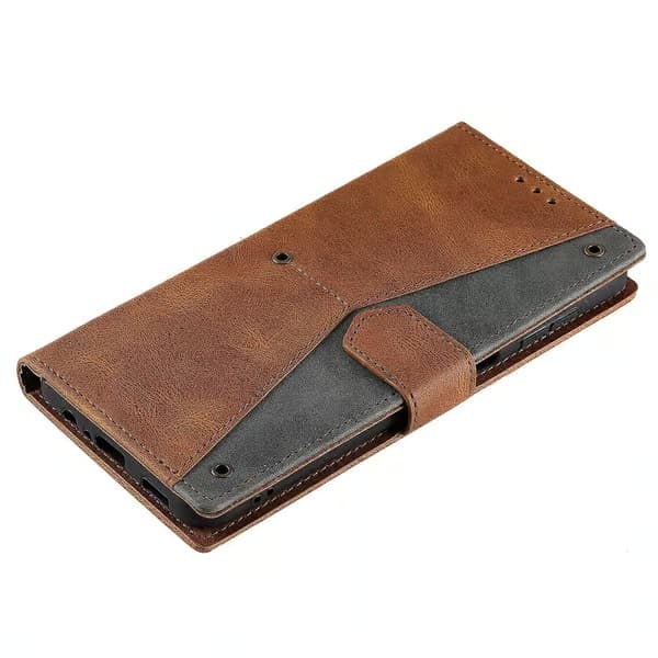 Samsung Galaxy A17 5G Plånboksfodral i Läder med Sömmar och Handledsrem Brown