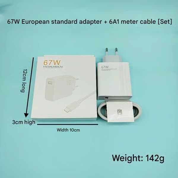 FÖR Xiaomi-kompatibel 67W HyperCharge Combo, Typ-A EU-kontakt snabbladdare (1M) 67W