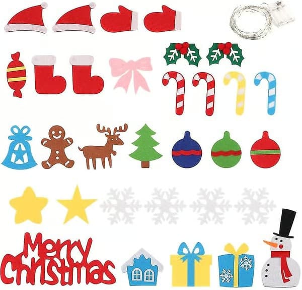 DIY juletre i filt med LED-lys, julepynt til vegg