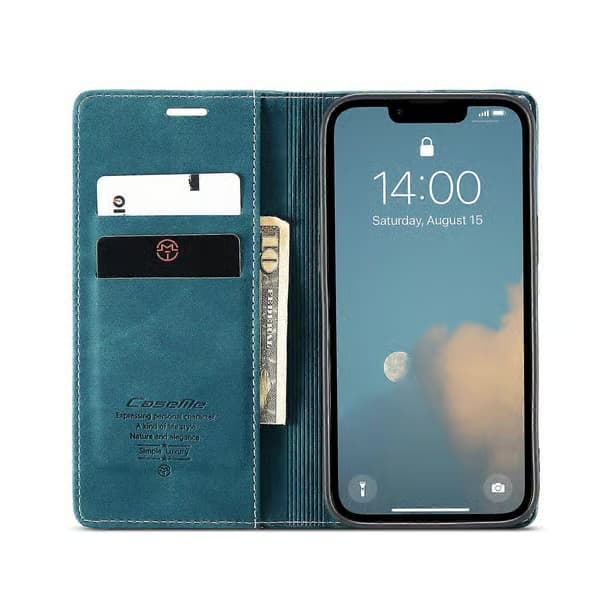 För iPhone 16e Plånboksfodral CASEME 013-serien PU-läder Telefonfodral Stativ Blue