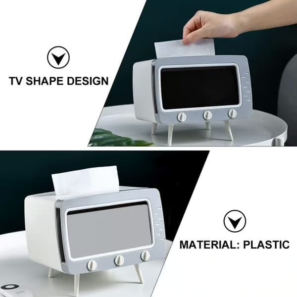 Näsdukslåda Telefonhållare Multifunktionell Organizer Pappersdispenser Lock Bordsdekoration för Kök Sovrum Kontor white