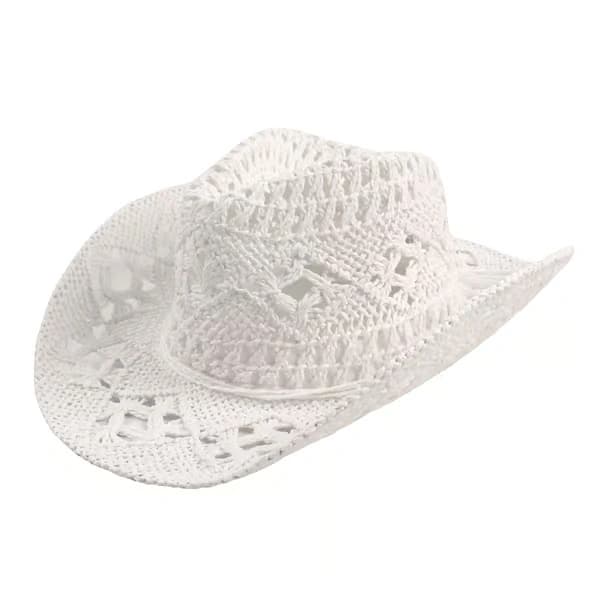 Cowboyhatt i halm, ihålig solhatt med bred brätte White