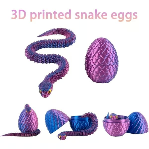 3D-printad cool orm med ögon och ägg, rörlig med flera leder, för vardagsrum, heminredning, accessoarer C0o0 Blå Grön Orm med Ägg Bluish green Snake with Egg