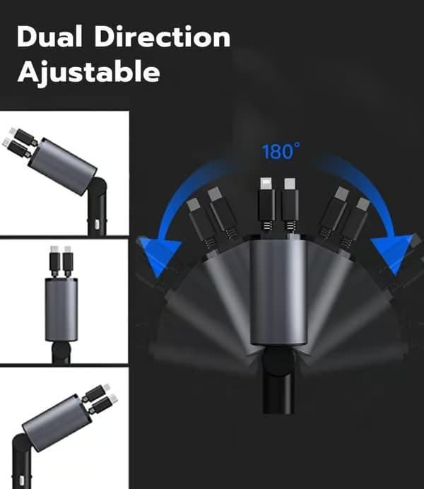 2-pack infällbara billaddare - dubbla USB-C-kablar, PD snabbladdning, voltmeter, vattentålig cigarettändaradapter