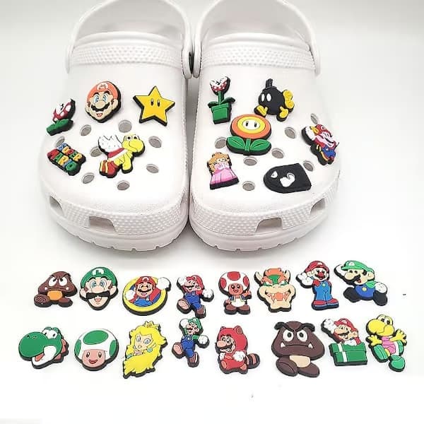 27 st Super Mario Bros Skoberlocker, Crocs Träskor Skodekorationer för Barn och Vuxna