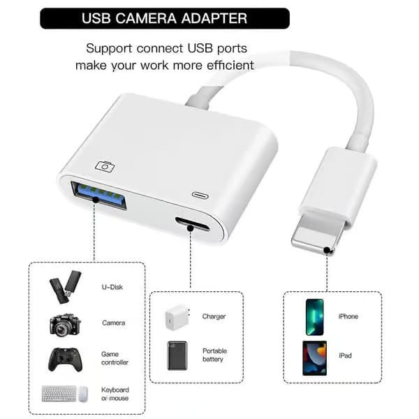 USB hona OTG-adapter för iPhone iPad med laddningsport