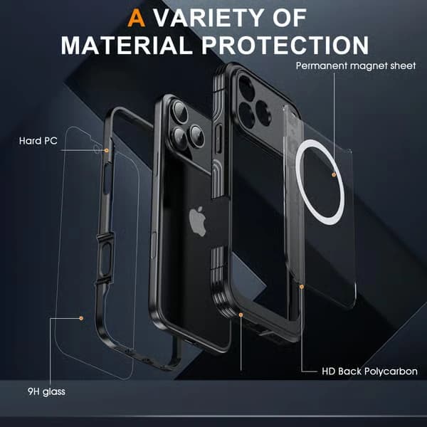 Stötsäkert 9H Glasskal Orange för iPhone 17 Pro Max - Fullt Skydd med Magnetisk Design