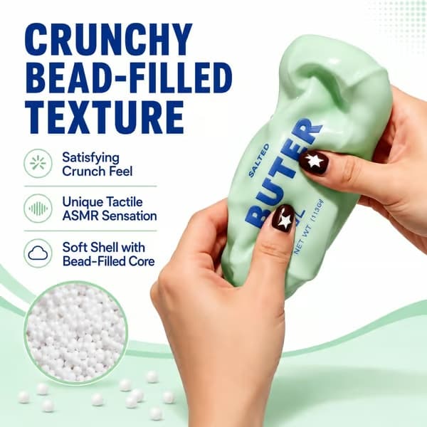 Knaprigt Smör Squishy Stick ASMR Långsamt Stigande Pärlfylld Klämbar Skrivbordsdekoration Presenter för Vuxna Pudding