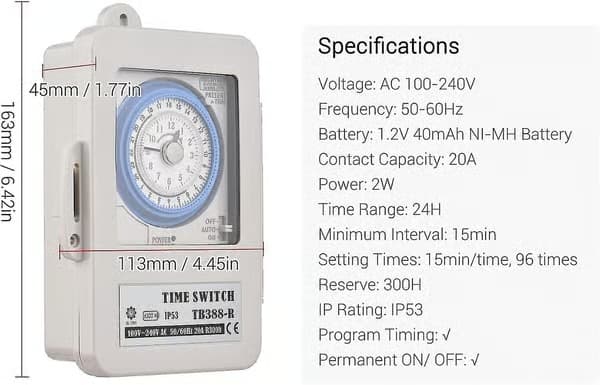 24-timmars timer IP53-klassad programmerbar AI-timerbox AC 100-240V 15-minutersintervall 96 på/av-tider - q36