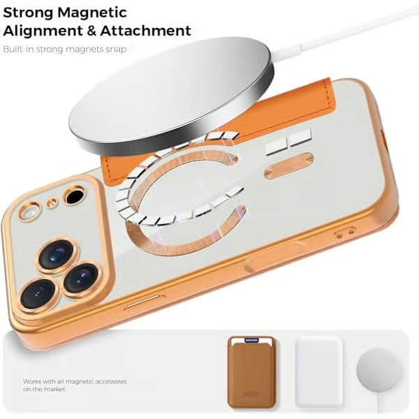 Plånboksfodral för iPhone 17 Pro Max - Flip PU-läder med RFID-blockering, magnetisk baksida, orange