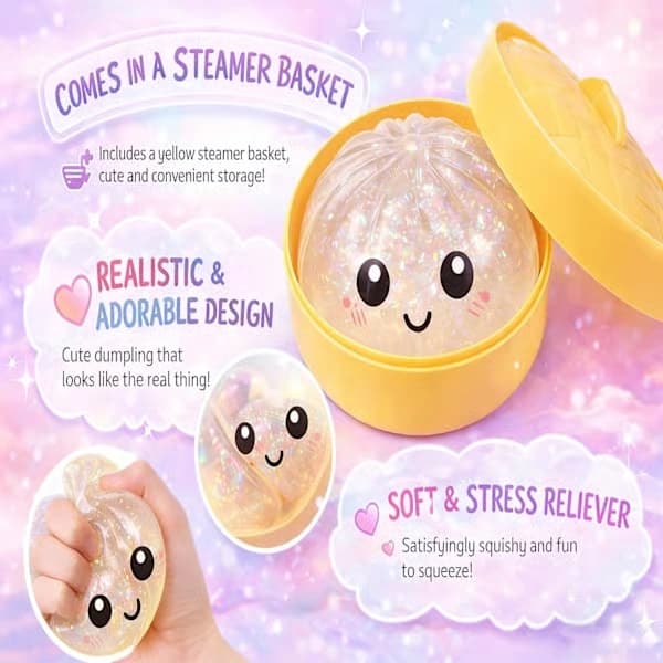 Glittrande Dumpling Squishy, Mjuk Kläm Fidget, Ångestlindrande Sensorisk, Söt Nyhetsform, Skrivbordsstresslindring, Presentidé, 2-pack Blå+Lila