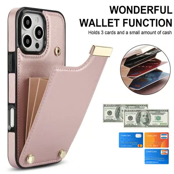 iPhone 12 Fodral med Korthållare - Roséguld