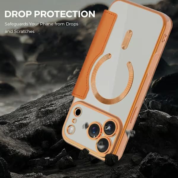 Plånboksfodral för iPhone 17 Pro Max - Flip PU-läder med RFID-blockering, magnetisk baksida, orange