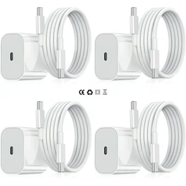 4-pack - iPhone-laddare - Snabbladdare - Adapter + 2 m kabel 20 W USB-C Vit iPhone 4-Pack USB-C