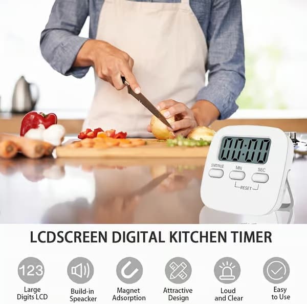 1-pack digital kökstimer magnetisk nedräkningstimer med högt larm, stora siffror, stöd och upphängningshål för matlagning 1pc