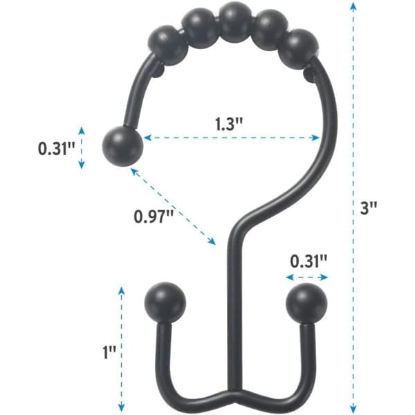 Duschdraperikrokring, dubbel glidkrok i rostfritt metall