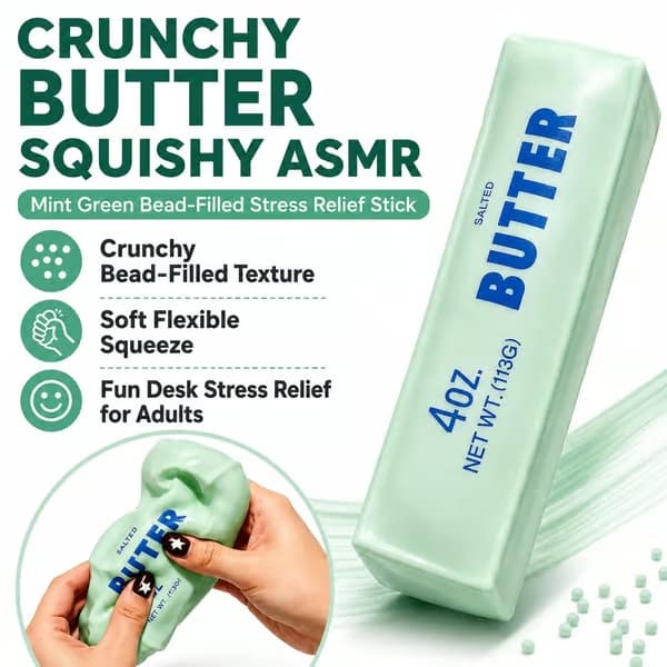 Knaprigt Smör Squishy Stick ASMR Långsamt Stigande Pärlfylld Klämbar Skrivbordsdekoration Presenter för Vuxna Pudding