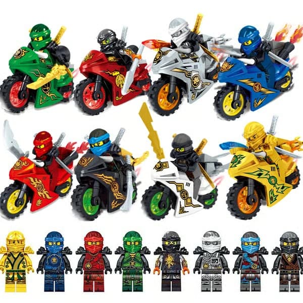 8st Minifigurer ninjago Motorcykel Set Block Ninja Leksak