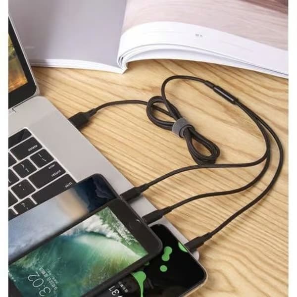 Laddare - Laddkabel Multi 3-i-1, USB-C, Micro-USB, iPhone - 1,2 m Svart