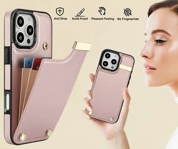 iPhone 12 Fodral med Korthållare - Roséguld