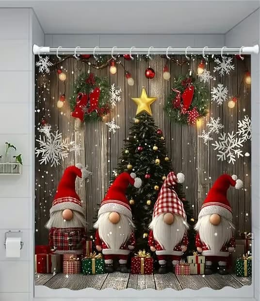 Julduschdraperi Tomtar, Vattentätt Duschdraperi, Mögelresistent Duschdraperi för Badrum, Jul- och Festdekorationer 180*180cm