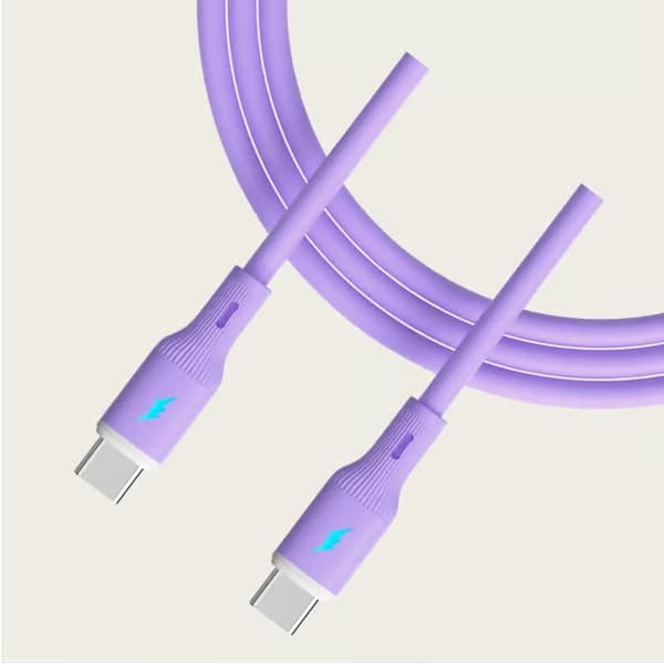 66W USB-C til USB-C hurtigladingskabel - Silikon, 100 cm - For hurtiglading og dataoverføring Purple