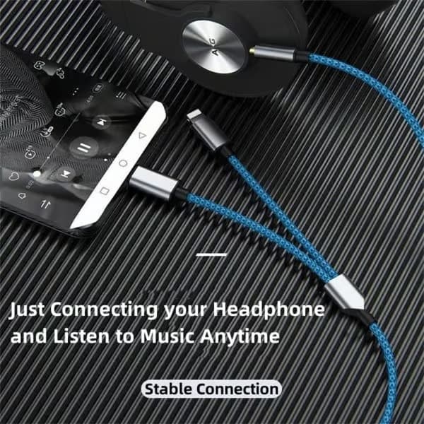 Flätad Nylon USB C & Lightning till 3.5mm Jack Ljudadapter Aux-kabel