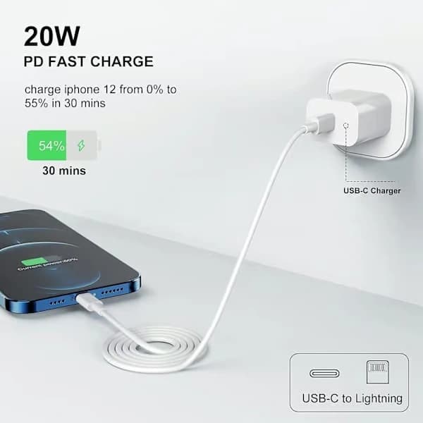 2-pack - iPhone-laddare - Snabbladdare - Adapter + 2 m kabel 20 W Lightning Vit iPhone 2-Pack Lightning