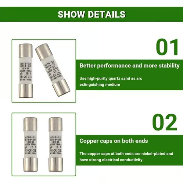 16A 500V RT18-32 Keramisk rörsäkring, högspänningscylindrisk säkring 10x38mm (10-pack)