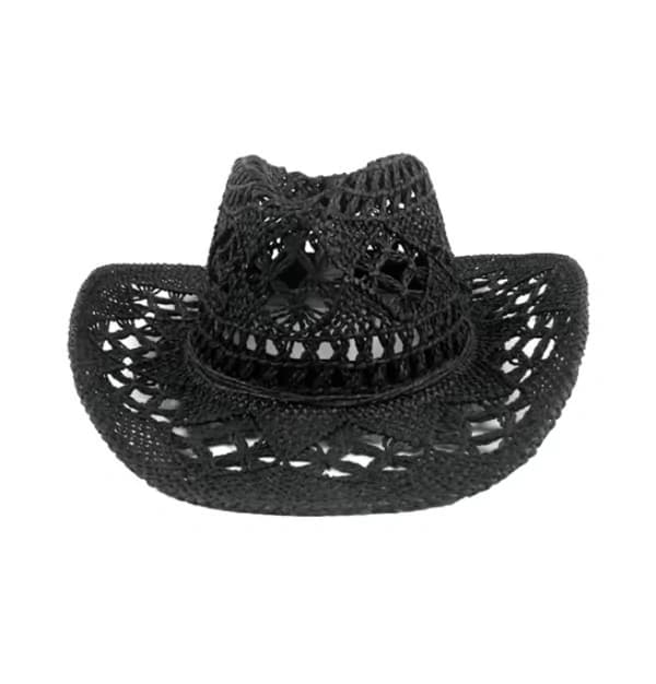 Cowboyhatt i halm, ihålig solhatt med bred brätte Black