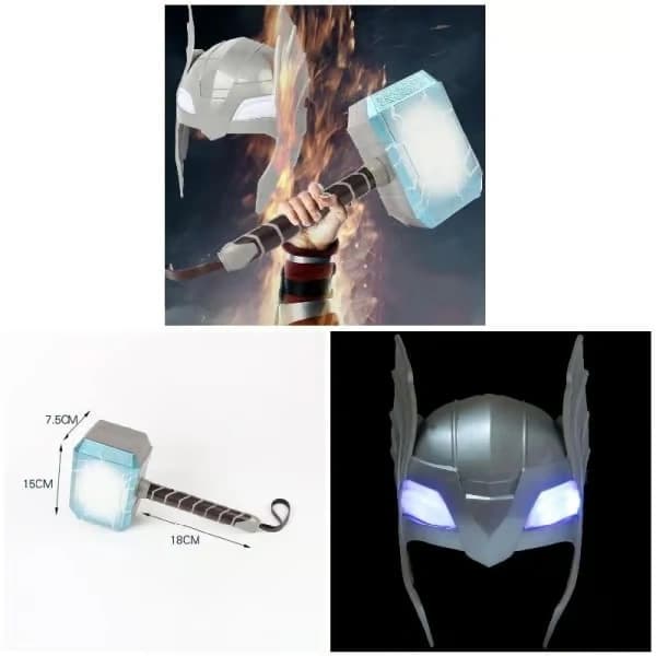 LED Lysande Ljud Thor Hammare Hjälm Mask Barn Cosplay Leksaker Actionfigur Tillbehör