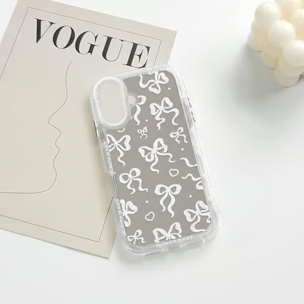 iPhone 16 Plus Cover - Sødt spejl med sløjfe og hjertemønster, bånddesign, stødsikker beskyttelse til kvinder og piger iPhone 16 Plus iPhone 16 Plus