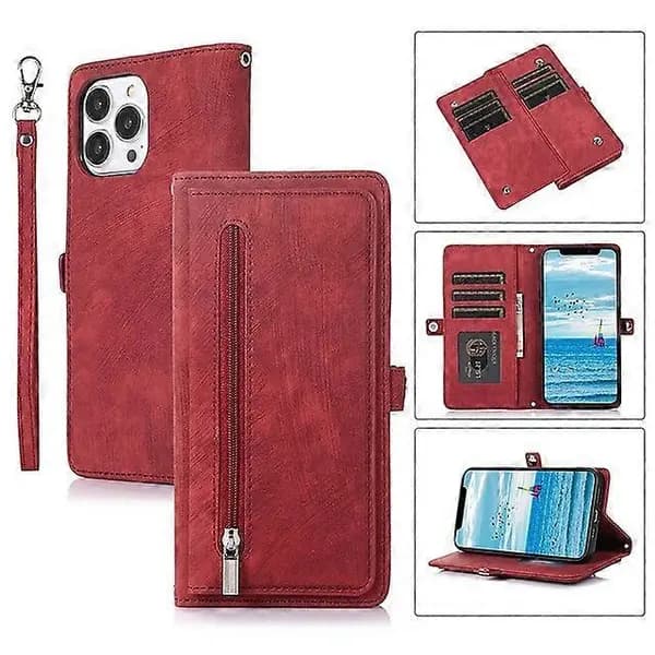 Telefonfodral för Apple Wallet Card iPhone 14 Pro Max 14 Plus 13 12 11 Pro Max Mini X XR XS Dragkedja med handledsrem Kortplatser Solid PU Lila iPhone 7Plus 8Plus