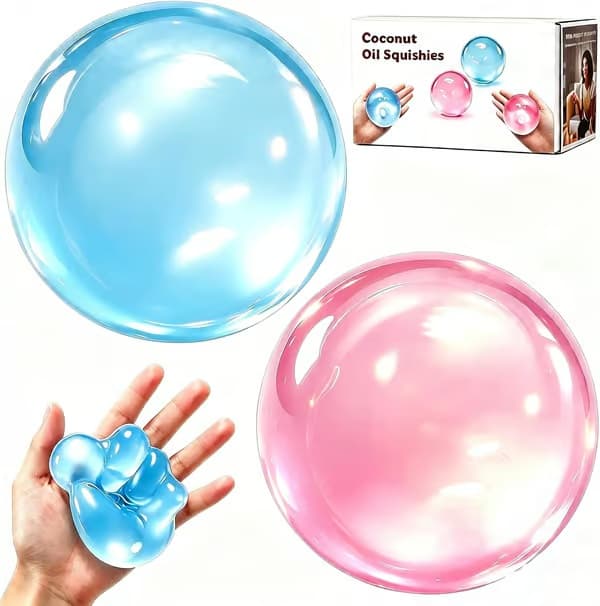 Kokosolja Squishy - Formbar Fidget Stressboll utan Återfjädring 2 Pack Pink+blue