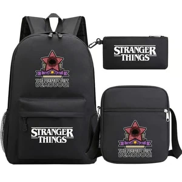 Stranger Things Ryggsäck 3-delat set Student Skolväska Canvasväska 16 3PCS/Set 16