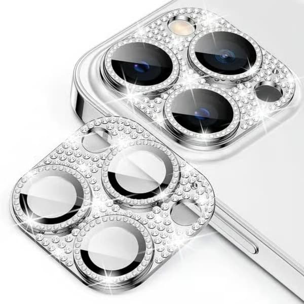 iPhone 15 Pro/15 Pro Max kamerabeskyttelse herdet glass diamantsølv
