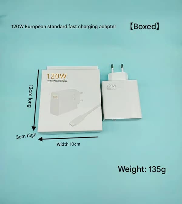 FÖR Xiaomi-kompatibel 120W HyperCharge Combo, Typ-A EU-kontakt snabbladdare (1M) 120W