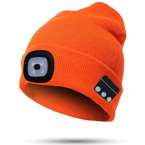 Bluetooth-mössa med uppladdningsbar LED-pannlampa, varm och stickad, perfekt för vintern.