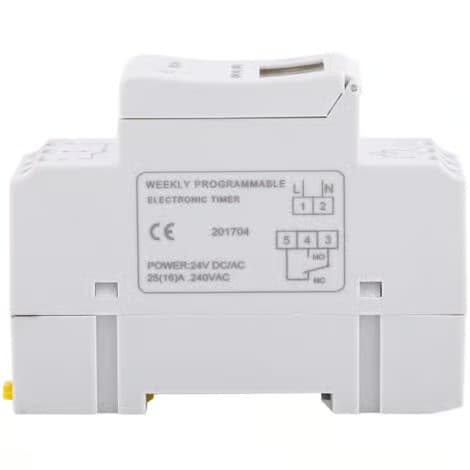 Programmerbar elektronisk timer med 16 PÅ/AV-inställningar - AC/DC 12/24V - Ström 15A - Effekt 3000W - DIN-skena - DC24V