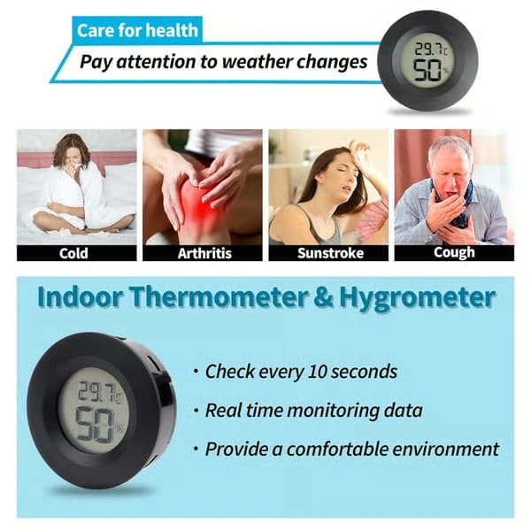 Mini hygrometertermometer, LCD digital hygrometer, liten inomhus hygrometertermometer, hemtermometer hygrometer, reptil 6pc