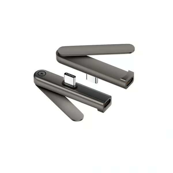 USB-C-hona till USB-C-hane-adapter med hopfällbart mobilstativ, 240W Max, aluminiumlegering + PVC, mörkgrå, 2-pack
