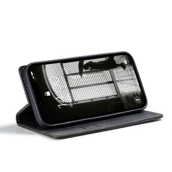 För iPhone 16e Plånboksfodral CASEME 013 Series PU Läder Telefonfodral Stativ Black