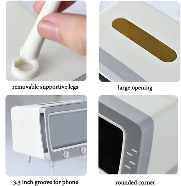 Näsdukslåda Telefonhållare Multifunktionell Organizer Pappersdispenser Lock Bordsdekoration för Kök Sovrum Kontor white