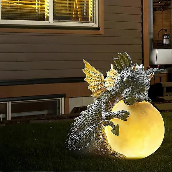 Utomhus LED Drakformad Trädgårdsprydnad - Hartsskulptur/Figurin 19cm