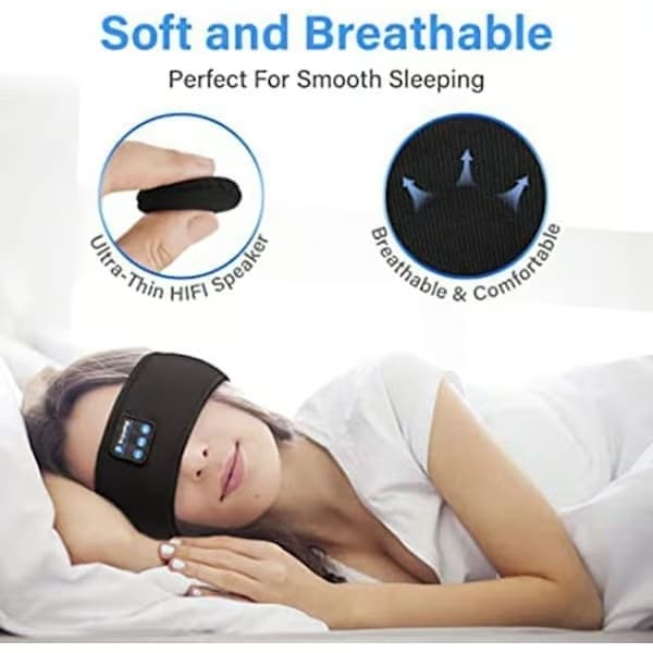 Sovhörlurar - Pannband & Ögonmask med Bluetooth-hörlurar