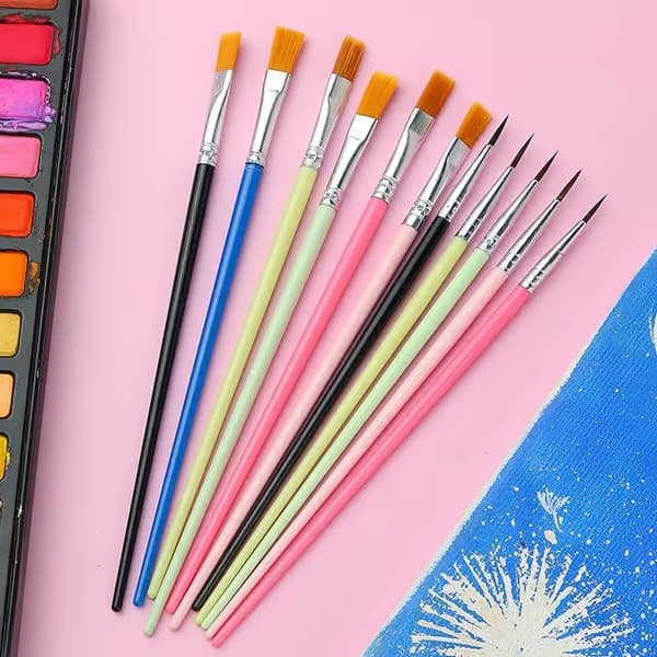 12 st penslar set konst rund platt hår nylon h Multicolor A