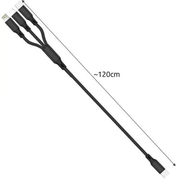 Laddare - Laddkabel Multi 3-i-1, USB-C, Micro-USB, iPhone - 1,2 m Svart
