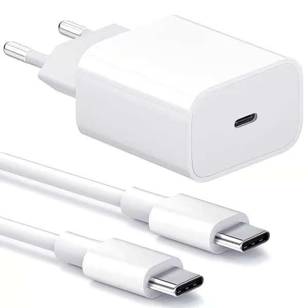 Laddare - Snabbladdare 20W USB-C - Adapter + Kabel 2m Vit 2-Pack USB-C